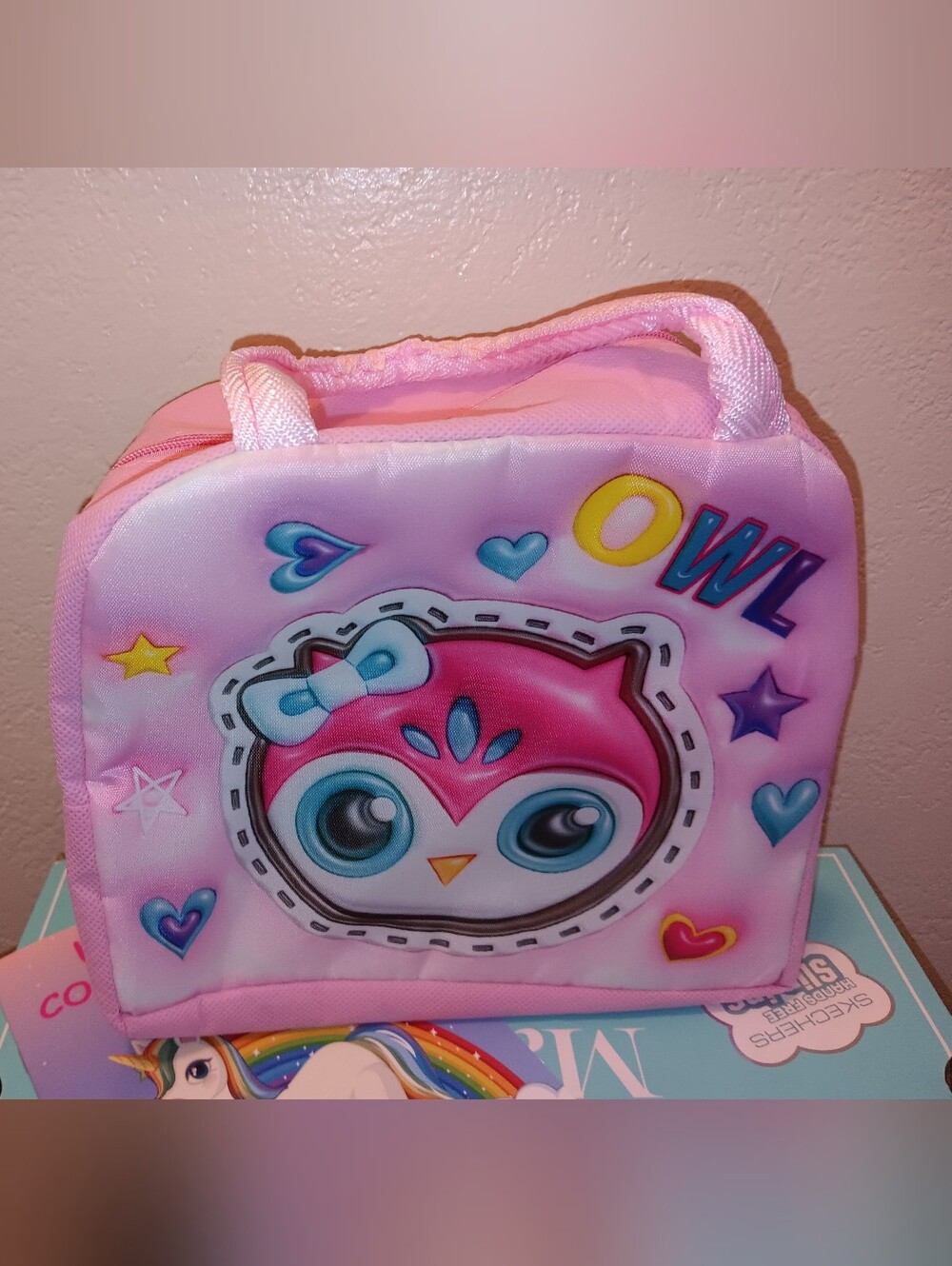 Pink Owl Kids Lunch Tote - Cute Bow Accent